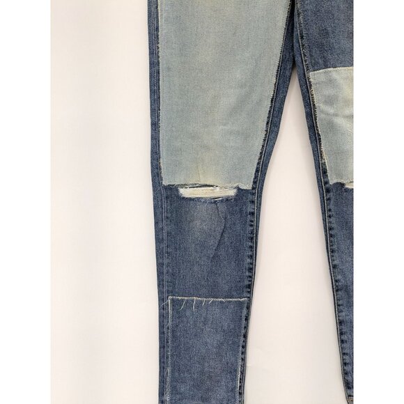 Distressed Denim Jeans Women Size 25.5 Straight Leg Y2K Streetwear Patchwork 90s - Picture 6 of 12